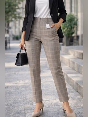 Express Editor Pants Women 6R Plaid High Rise Ankle Work Career Stretch NWT